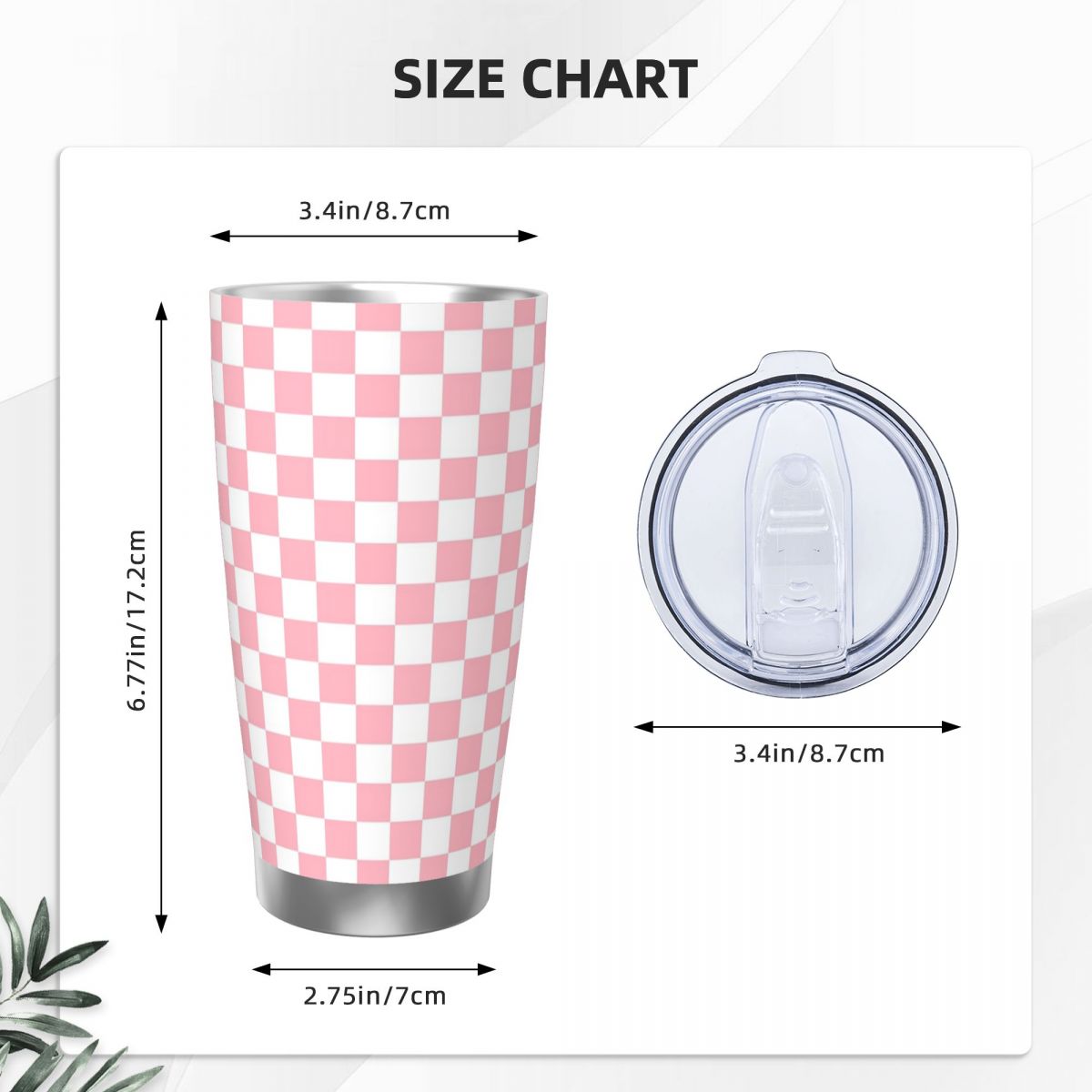 Pink White Checkerboard Patter - огляд і ціна Tumbler 20Oz White